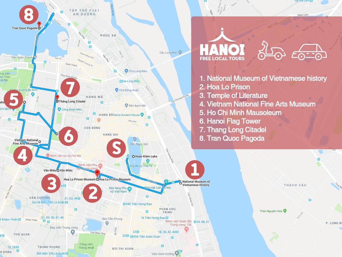 hanoi ಫ್ರೆಂಚ್ ಕ್ವಾರ್ಟರ್ ವಾಕಿಂಗ್ ಪ್ರವಾಸ ನಕ್ಷೆ