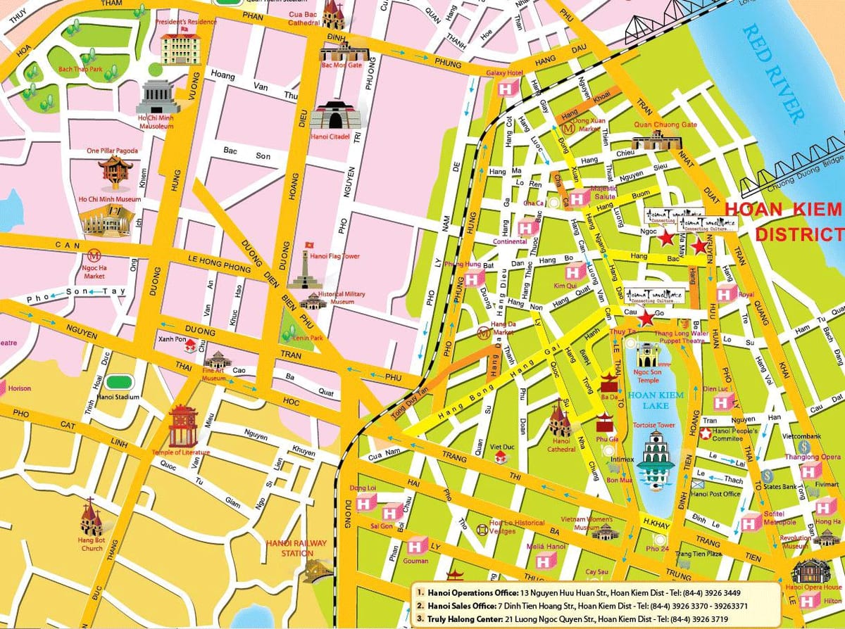 hanoi ಹಳೆಯ ಕಾಲು ಪ್ರವಾಸಿ ನಕ್ಷೆ