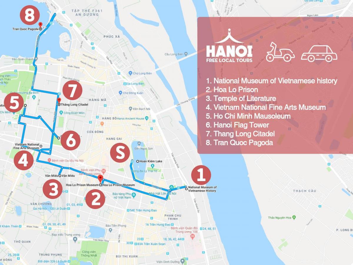 hanoi ಫ್ರೆಂಚ್ ಕ್ವಾರ್ಟರ್ ವಾಕಿಂಗ್ ಪ್ರವಾಸ ನಕ್ಷೆ