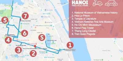 Hanoi ಫ್ರೆಂಚ್ ಕ್ವಾರ್ಟರ್ ವಾಕಿಂಗ್ ಪ್ರವಾಸ ನಕ್ಷೆ